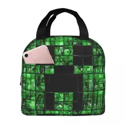 Pixel Art Lunch Bag For Girls Creeper sfondi Lunch Box Fun Picnic Cooler Bag Portable Zipper Oxford Thermal Lunch Bags