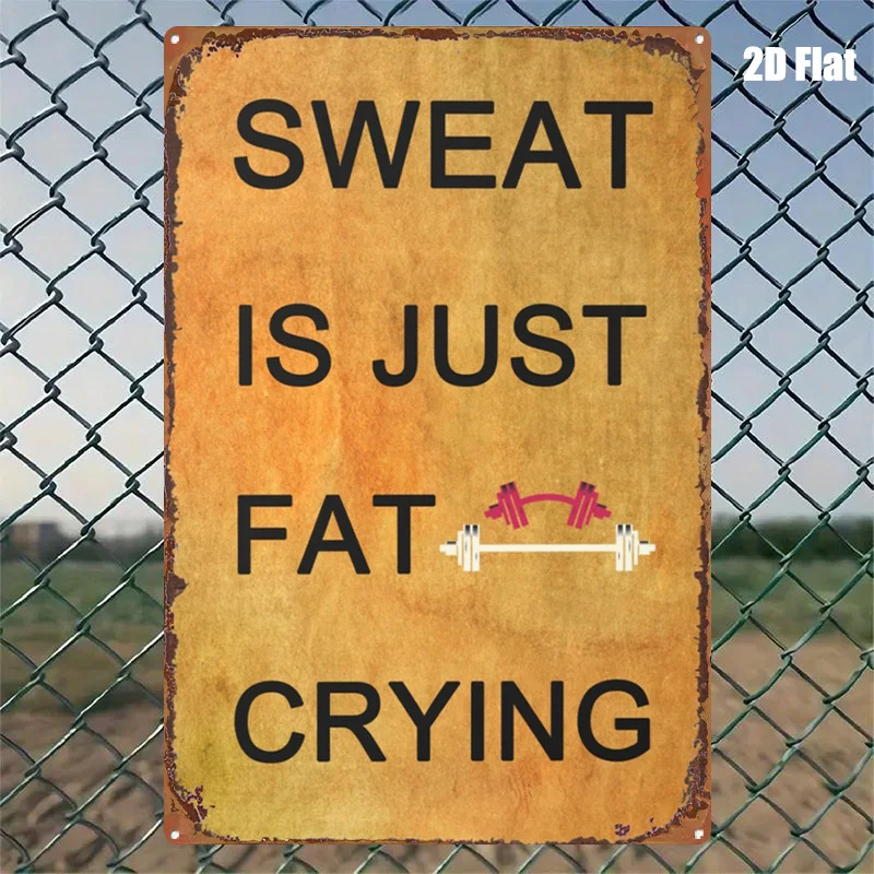 1pc Painting Metal Sign Fitness Dumbbell with Sweat Theme Decorative Painting Suitable for Farmhouse Decoration, Holiday Part