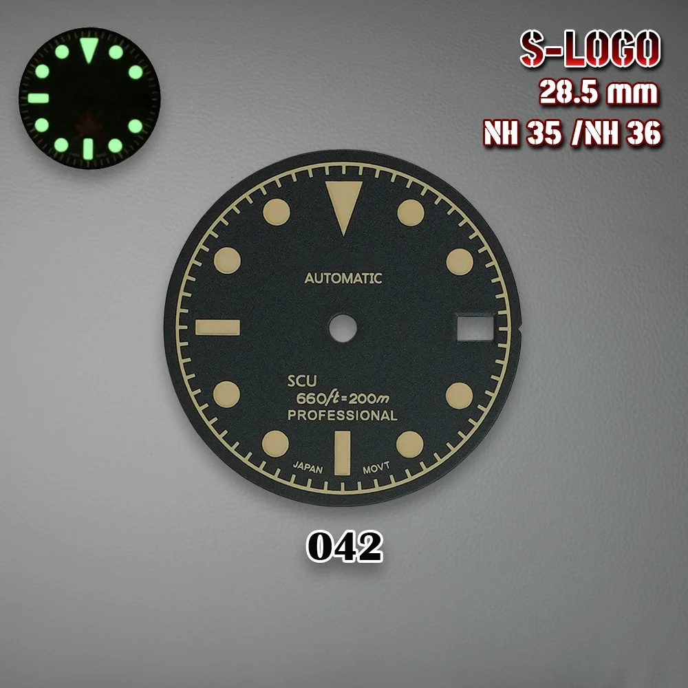 28.5 مللي متر SUB Dial S Dial Skx007 Fit 3/3.8/4.2 الساعة تاج أخضر مضيء ساعات اكسسوارات ل NH35/NH36 الحركة التلقائية