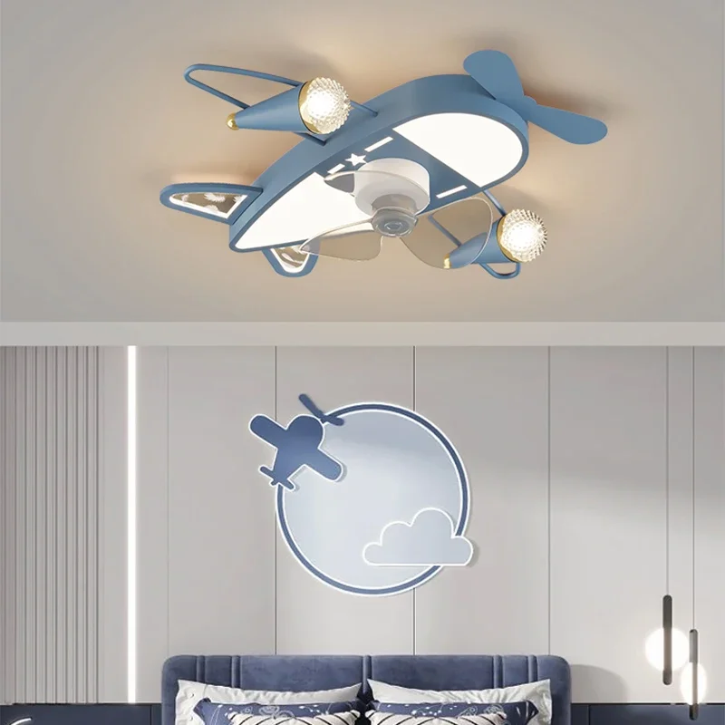 aviao luzes para quarto de criancas lustre de teto simples moderno criativo home quarto fan light menino e menina 01