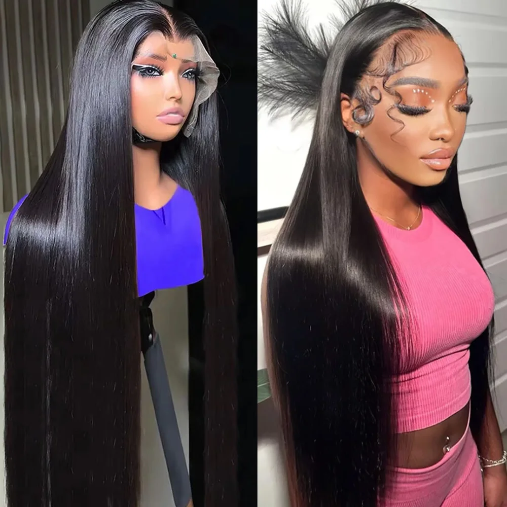 

46 Inches Natural Color Straight 13x6 360 HD Lace Frontal Human Hair Wig 200 Density Pre Plucked Human Hair Wigs For Women