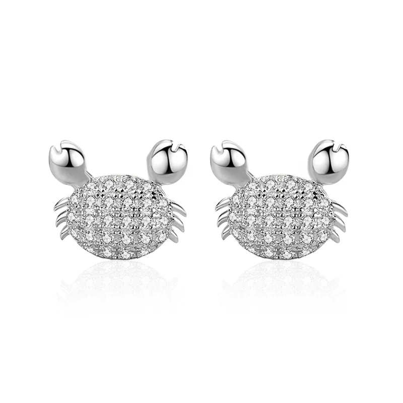 RYJU Cute Small Shiny Zircon Crab Shape Stud Earring 925 Sterling Silver Animal Ear Bone Stud Trendy Luxury Piercing Jewelry