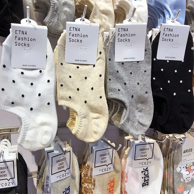 4pairs New Polka Dot Socks Black White Spotted Sock Pure Cotton Short Length Stocking Spring Summer Trend Retro Girl Sox Hosiery