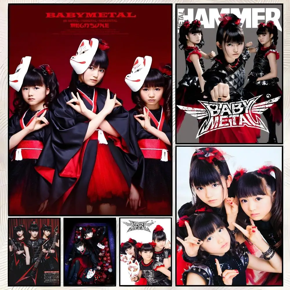 B-Babymetal Poster HD Art Retro Self-adhesive DIY Room Home Living Room Club Wall Decor Gift