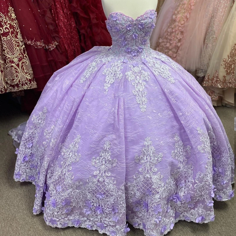 

Lavender Princess Quinceanera Dresses Flower Applique Beads Ball Gown Sweet 16 Dress Vestidos De 15 Anos Quinceañera Pageant