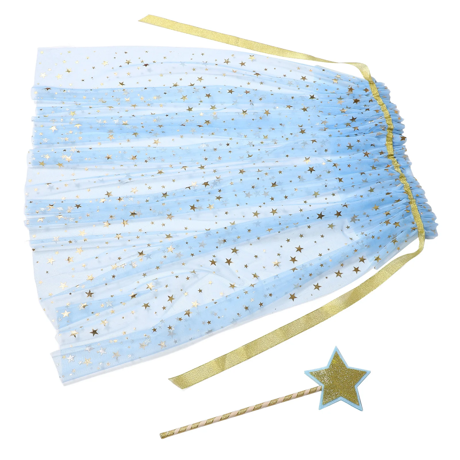 

Sky-Blue Glitter Fairy Tulle Cloak Star Wand Halloween Christmas Party Dress Up Cape Glitter Cloak Halloween Princess Cape