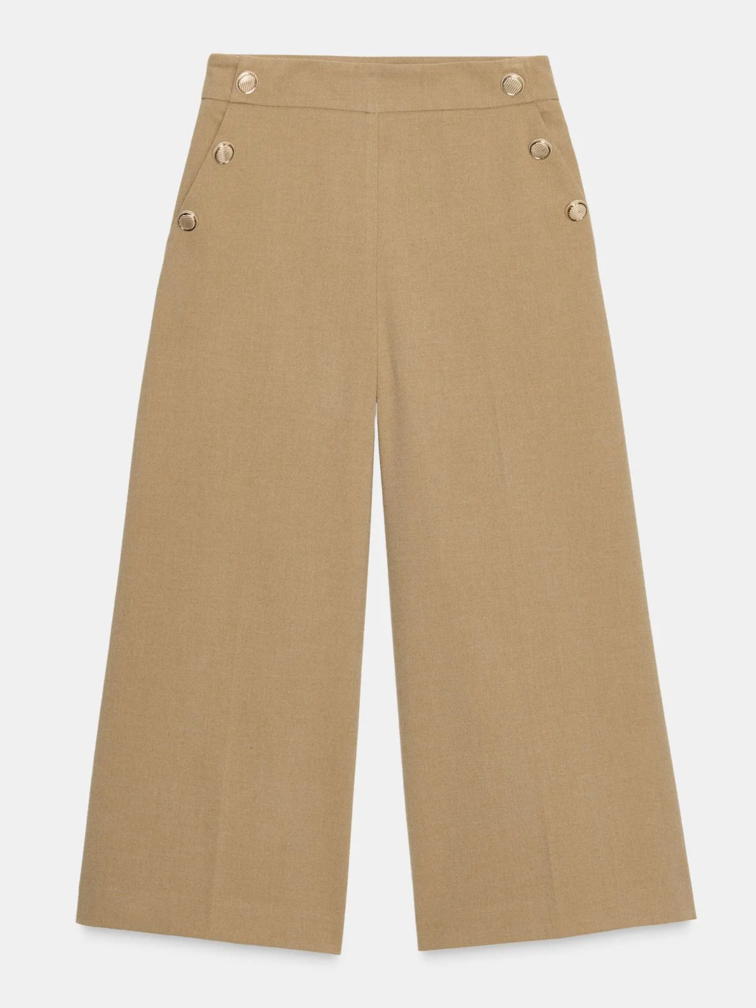 Winter New Casual High Waist Button Decorated ort Wide Leg Seven-Foot Pants Women's Faion Side Zipper  Trousers