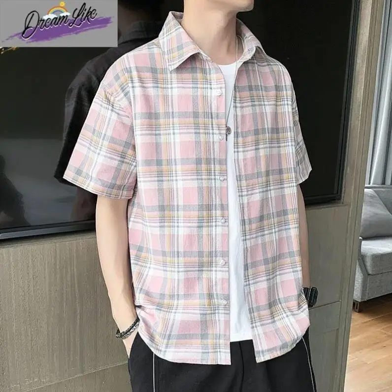 Zomer dun katoen heren ort Sve irt casual losse geruite irt puur katoen f Sve top jeugd faion ronde ne