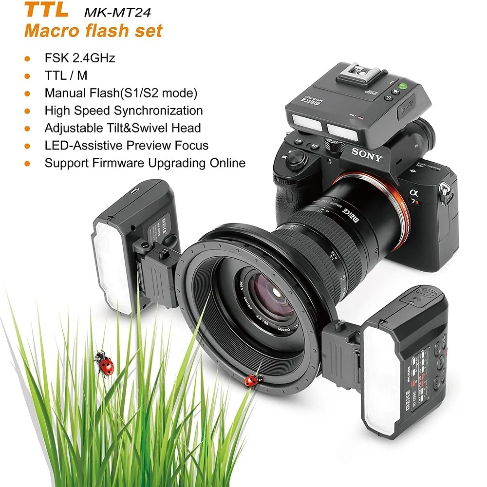 Meike MK-MT24 매크로 트윈 라이트 플래시 소니 A9 A7III A7RIII A7IV A6600 A6500 A7II A7R A7S A7 A6000 A6300 A5100 NEX-6 NEX-7 A9II