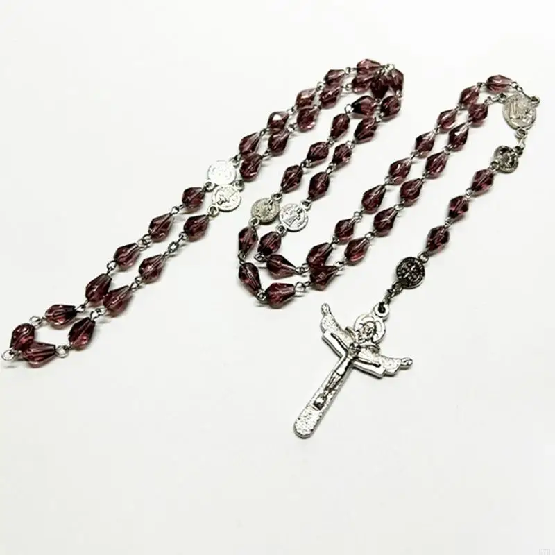 57be collares rosario cristiano cuentas vidrio cristal larga