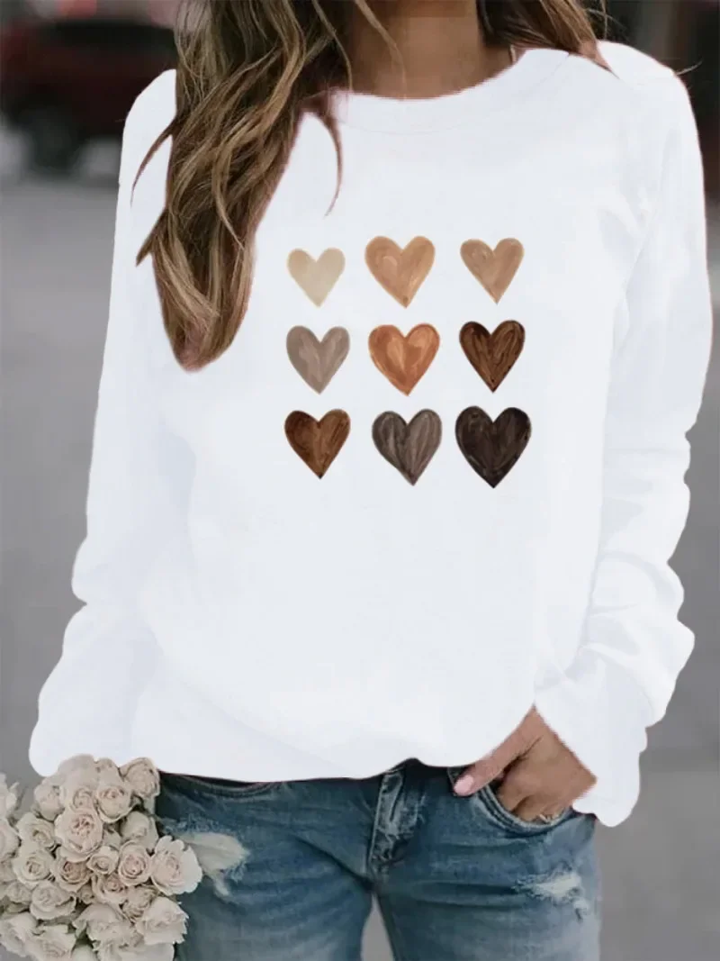 

Autumn Women's Sweetshirts Love Print O-Neck Pullovers Sweatshirt Casual Loose Long Sleeve Hood Y2k Korean Style Vintage Hoodie