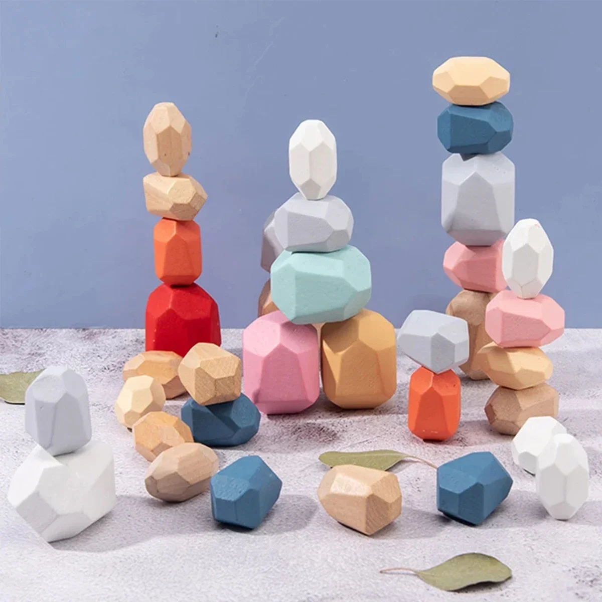 36Pcs Children Wooden Colorful Stone Stacking Building Blocks Balancing Wood Stone Building Rock Blocks Game Puzzle Toy Gifts