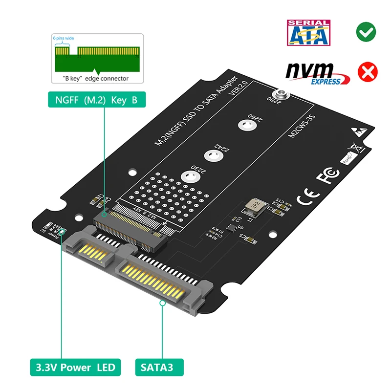 Adapter Konverter m.2 sata ssd b Schlüssel zu sata 3,0 2,5 Zoll ssd Gehäuse 7mm Aluminium gehäuse Black Box für m2 ssd