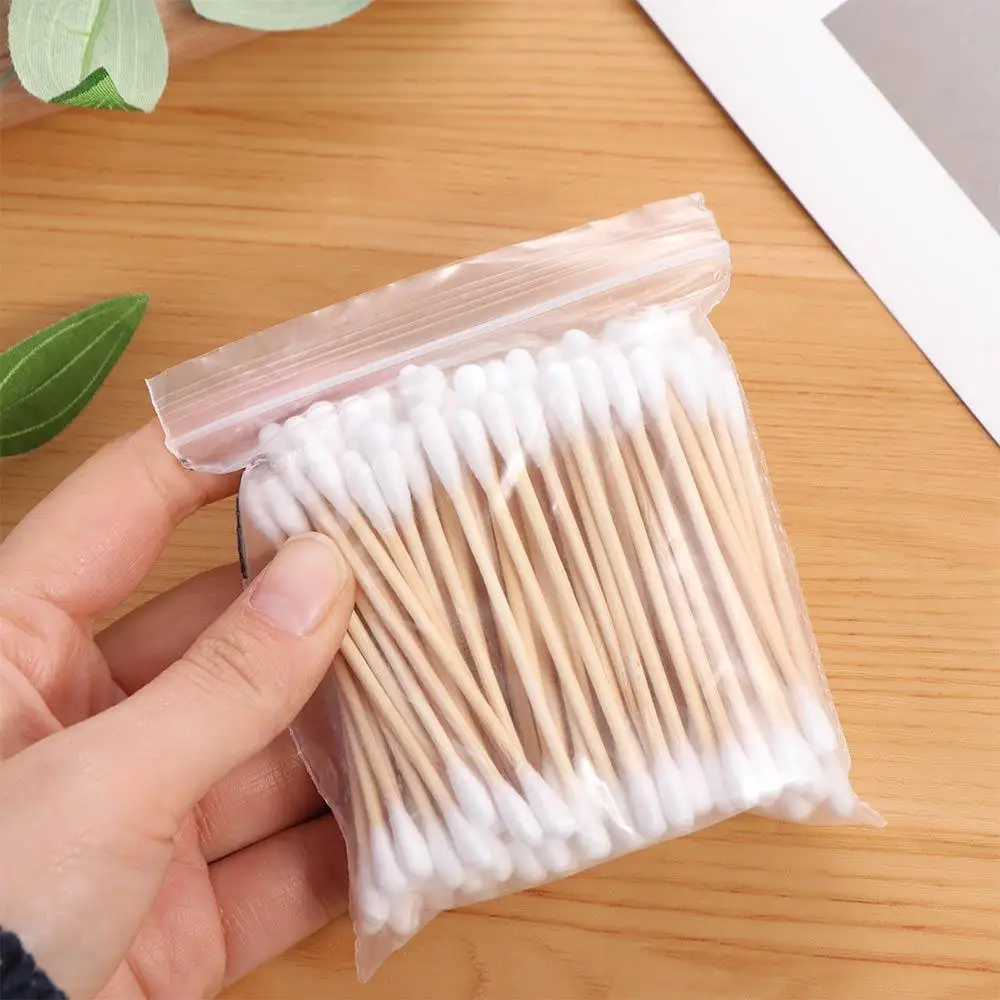 100PCS Double-Ended Disposable Cotton Swabs Wooden Beauty Hygiene Cotton Stick Ear Clean Manicures Cleaning Tampons Makeup Tool