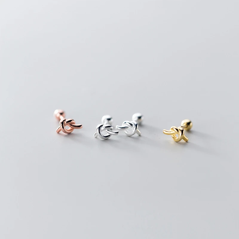 MODIAN Classic Cute Tiny Knot Stud Earring for Women 925 Sterling Silver 3 Color Geometric Ear Studs Fine Jewelry Girl Gift