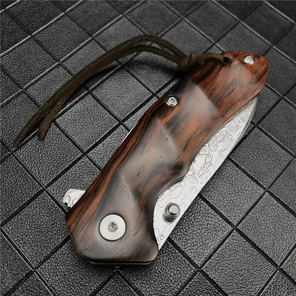 Outdoor Tactical 67 Layers Damascus Steel Camping Pocket Knife EDC Outdoor Knife Tactical Tool Self-defense Combat Folding Knife