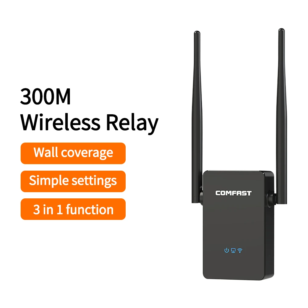 Repetidor WiFi sem fio, 300M, 2.4Ghz, extensor de rede, amplificador de sinal, impulsionador do sinal, roteador doméstico, roteador repetidor