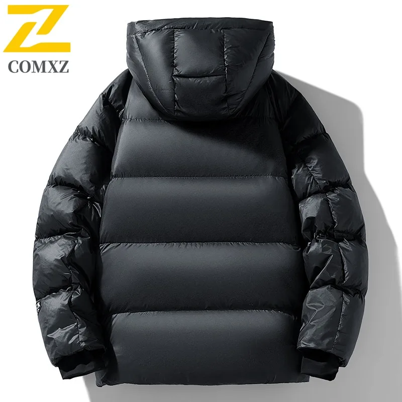 COMXZ Outdoor Comfort Down Jacket 2025 Men Skiing Thick Warm Padded Jacket Leisure Hooded Trip Cold Proof Winter Men Clothing