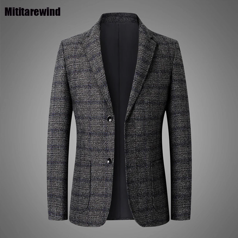 

Italy Style Men's Blazer Spring Autumn Business Man Causal Blazers Slim Single-breasted Plaid Suit Jacket Fashion Coats for Men