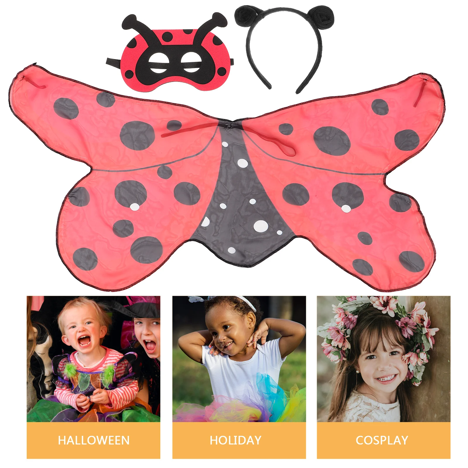 

1 Set Ladybug Accessories Wings Headband Mask For Halloween Fairy Cosplay Comfortable Skin-Friendly Ladybug Outfit