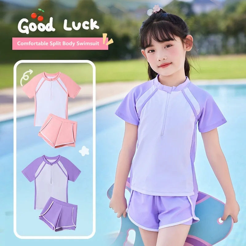 

Summer Girls Two-piece Suits Swimwear Split Body Swimsuits Small and Medium-year Girl Quick Drying Bathing Suit New In Stock