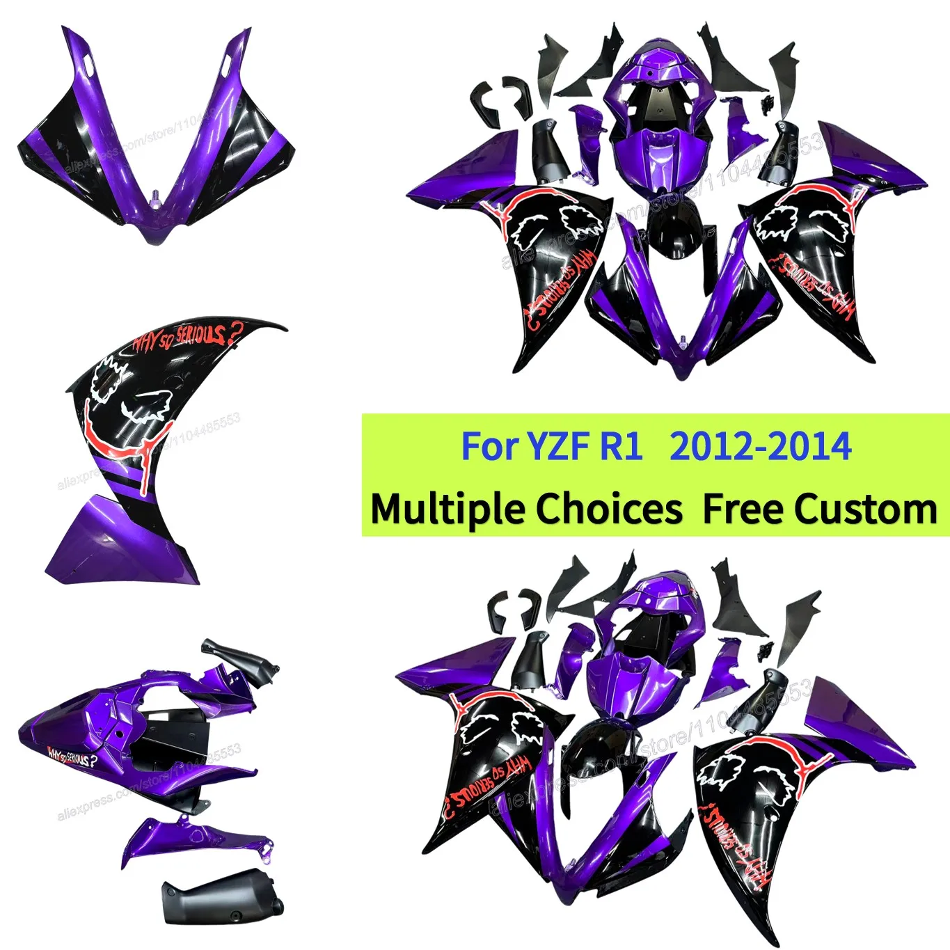 

For YAMAHA YZF R1 2012 2013 2014 Motorcycle Accessories Fairing 12-14 | Bright Black & Purple