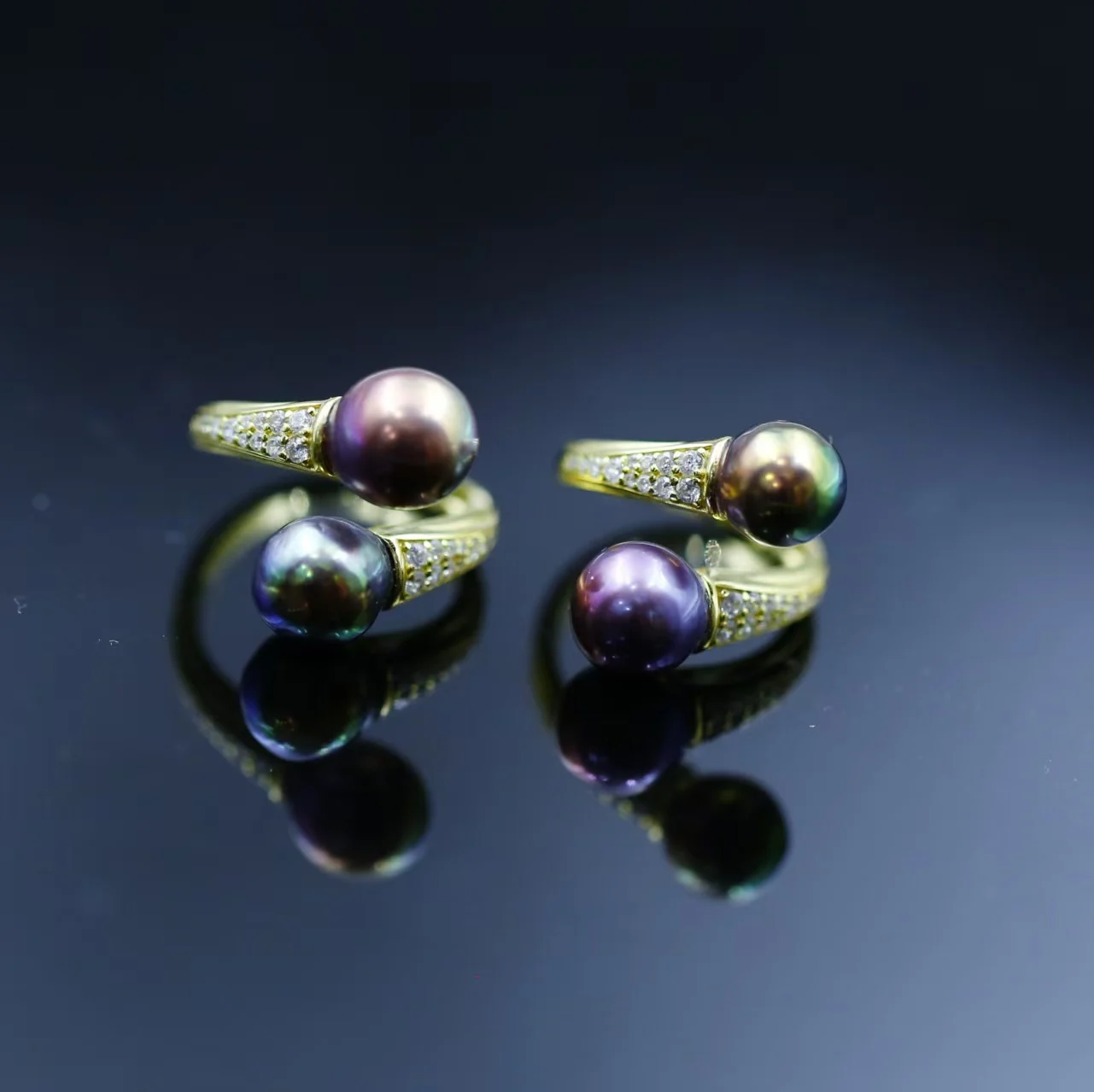 

9mm Freshwater Purple and Green Mixed-color Metallic Light Round Baroque pearl Silver Inlaid Living Ring Gift for Woman