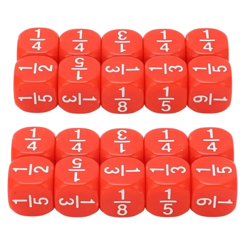 

【New User-Coupon!】20Pcs Math Fraction Dice Acrylic Math Fraction Dice Rounded Fractional Dice Teaching Dice Set Red