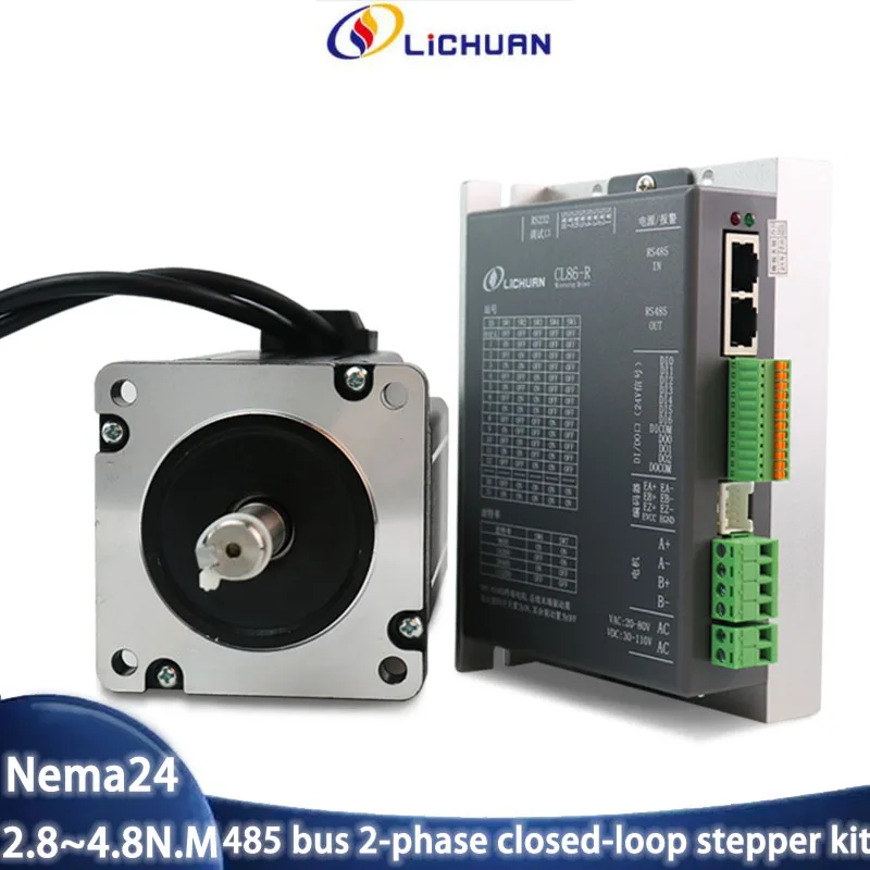 

Lichuan Nema 24 Stepper Motor Kit 2 Phase 2.8N.m~4.8N.m 4.5A~5.8A 485 Bus 2-phase Closed-loop Stepper CNC Kit Engraving Milling