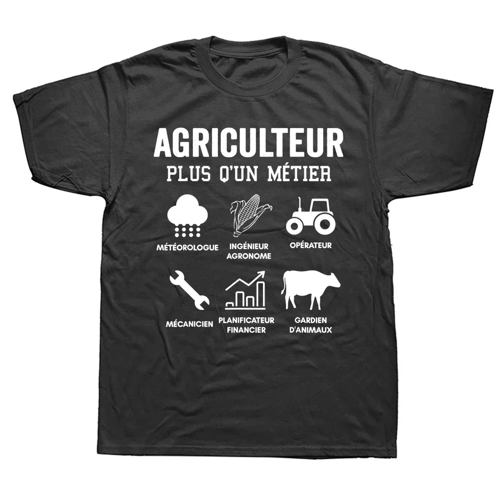 Novelty Humorous Farmer Agricultural T Shirts France Cotton Streetwear Short Sleeve Gift Tractor Driver Farming Cows T-shirt