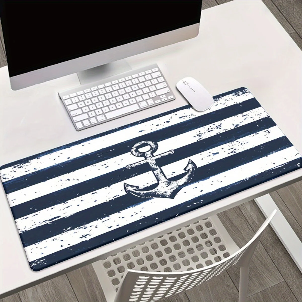 Anchor Nautical Stripes XXL Extended Mouse Pad Non-Slip Rubber Base Gaming Office Desk Mat