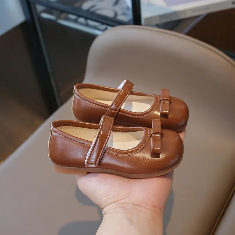 

Soft Bottom Princess Elegant Bowtie Versatile Chic Flats Spring New Children Leather Shoes for Girls Fashion