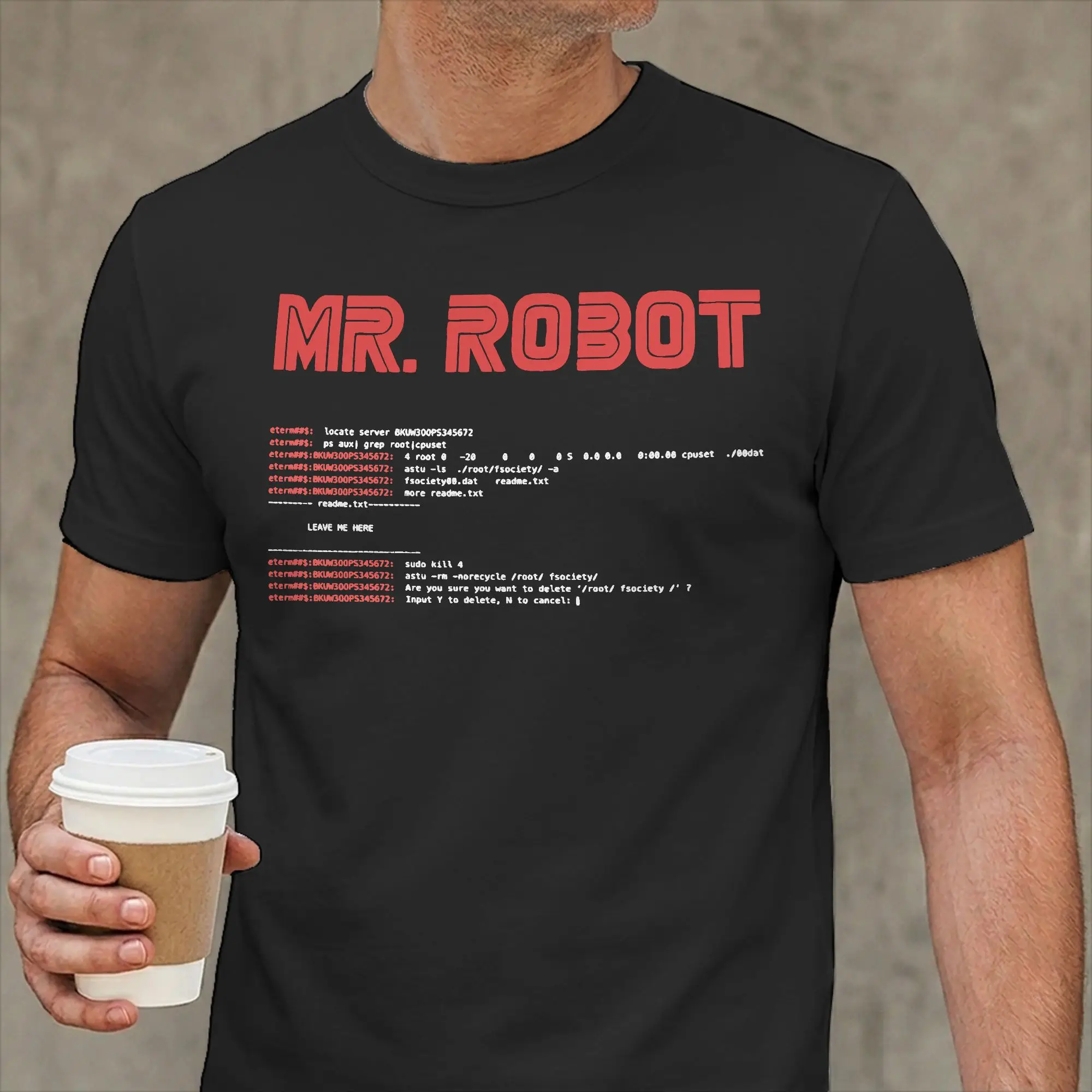 Mr Robot  Programmer T-Shirts for Men Computer Funny Novelty 100% Cotton Tees Crew Neck Short Sleeve T Shirt Plus Size Clothing