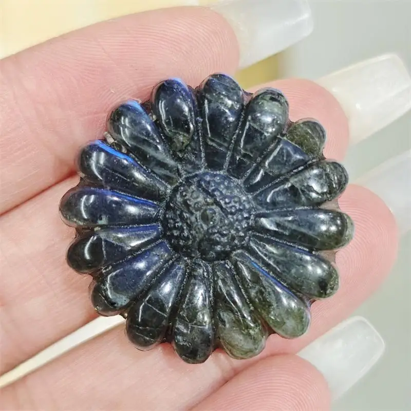 

Натуральный лабрадорит, резьба подсолнечника, целебный драгоценный камень, энергетический кристалл, резьба, мультяшный подарок «сделай сам», домашний декор, 1 шт.