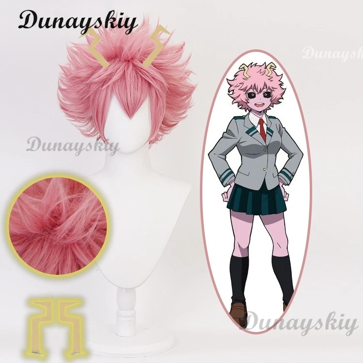 Ms May Anime My Hero Ashido Mina Pinky Cosplay Wig Headdress Hairpin Cosplay Accessories Pink Wig Prop Customized