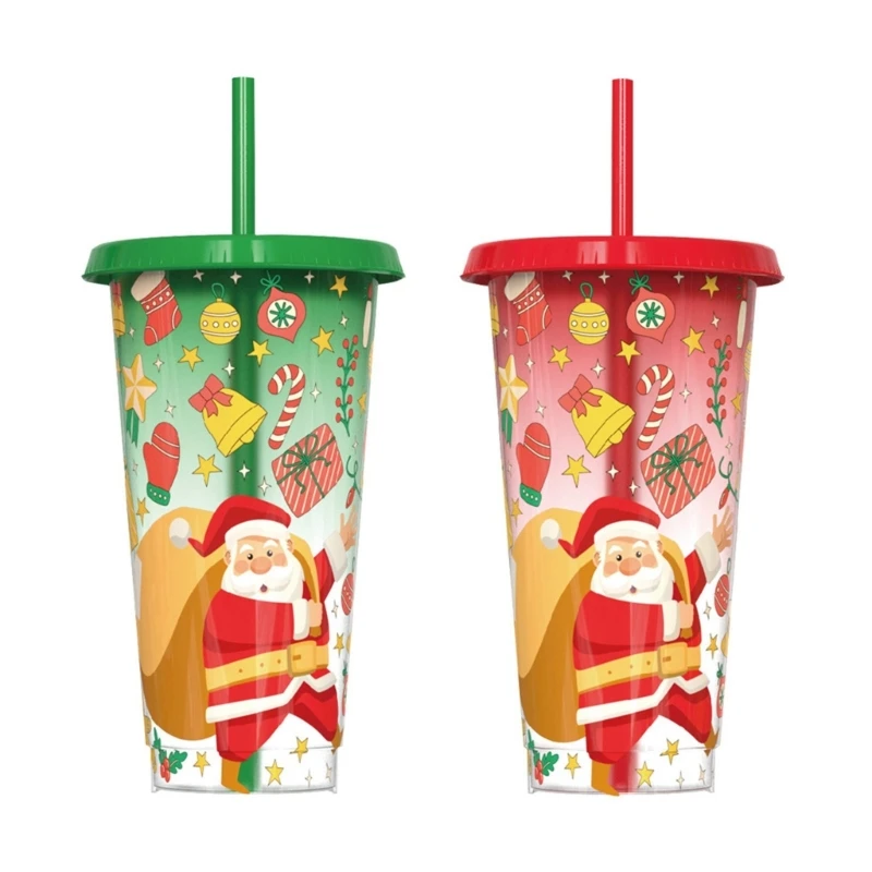 2PCS Temperature Color Changing Cups Christmas Theme Color Changing Straw Cups Fun Drinkware Suitable for Various Age