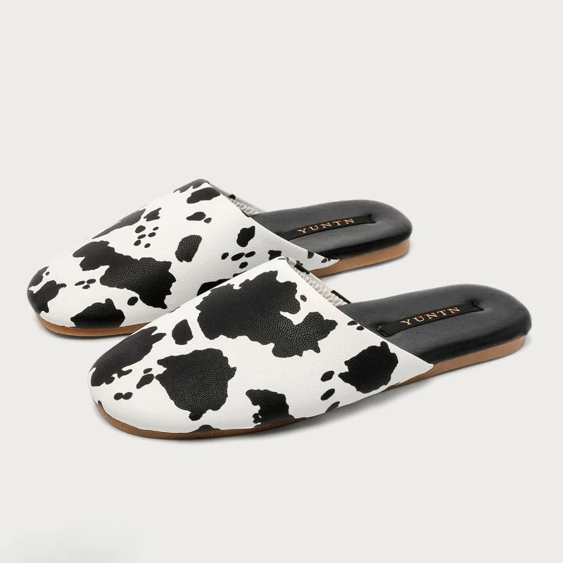 Spring Autumn New Flat Women Home Slippers Milk Pattern Round-toe Non-slip Floor Shoes Slides Soft Sole Comfortable Indoor Shoes