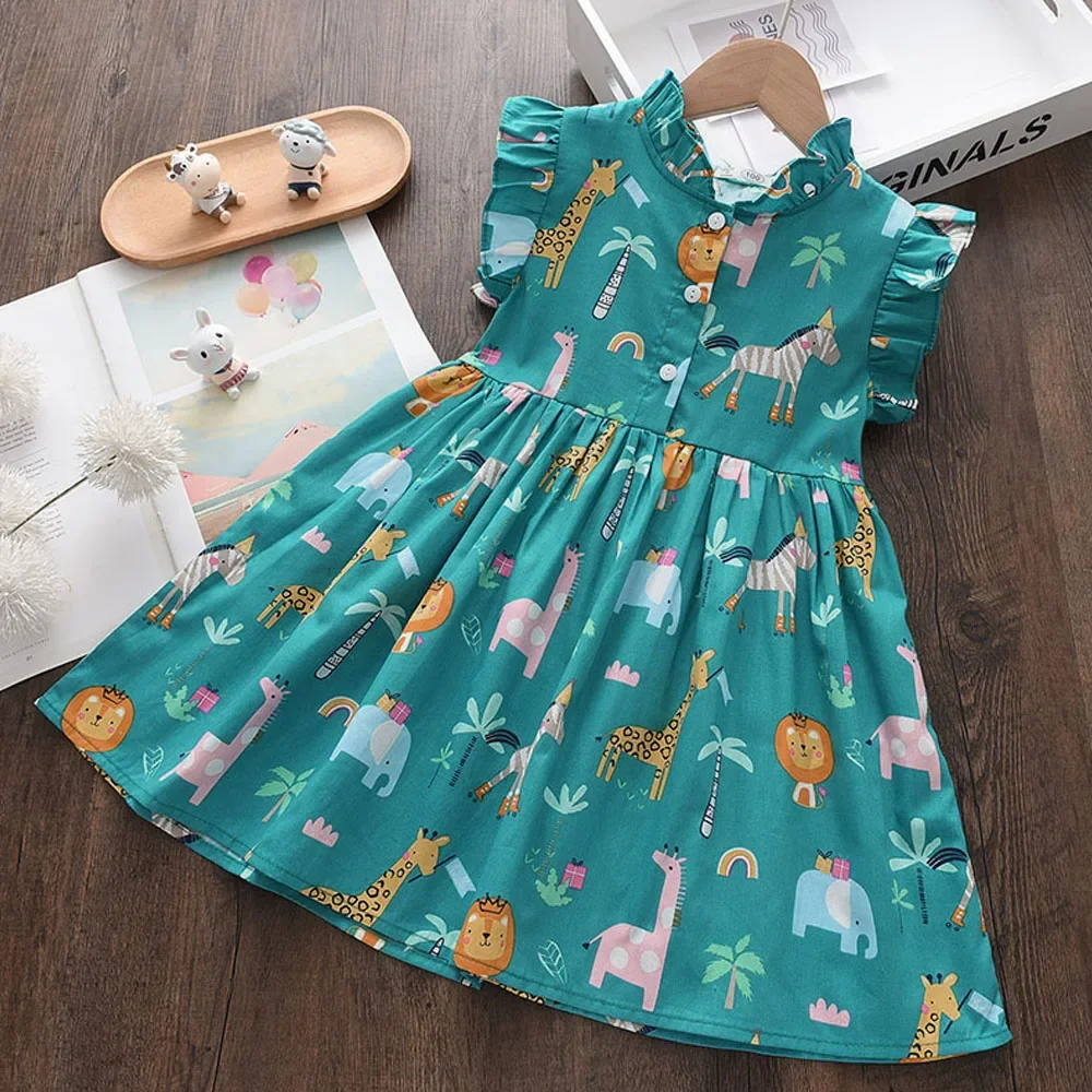 Bear Leader Cartoon Print Baby Girls Princess Dress New Fashion Summer Floral Dresses Toddler Kid Party Clothes Children Vestido