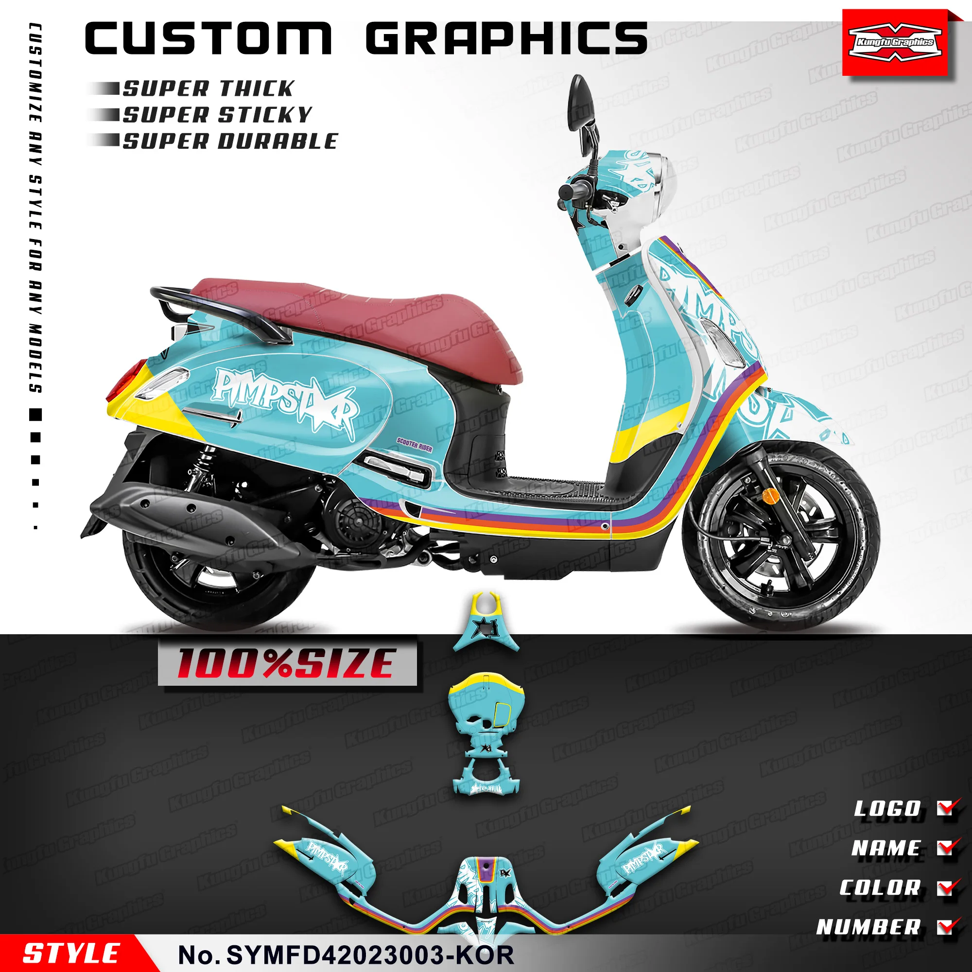 

KUNGFU GRAPHICS Quality Stickers Complete Decals Kit Scooter Wraps for SYM FIDDLE4 Fiddle 4 2020 2021 2022 2023