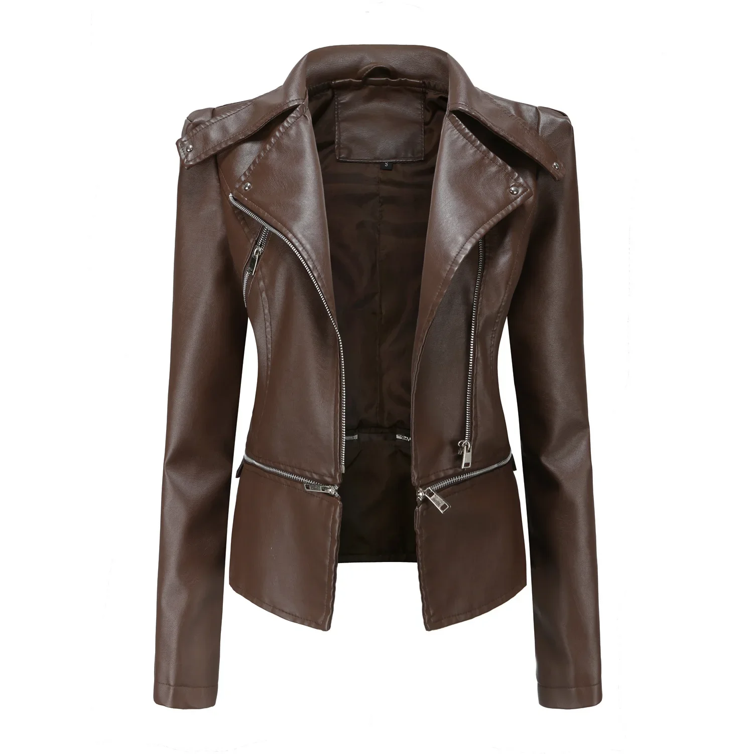 Spring Autumn Motorcycle Faux Leather Jacket Women Casual Leather Coat Female Long Sleeve Turn-down Collar Solid Outwear