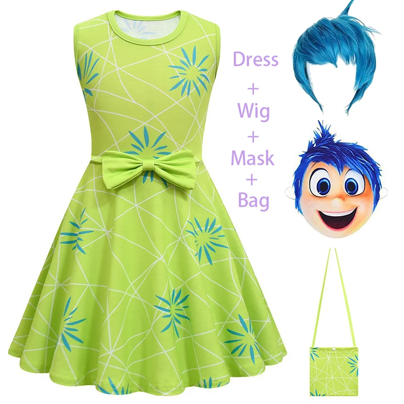 Girls Inside Out Envy Joy Disgust Cosplay Costumes Birthday Party Dress Children's Halloween Role-playing Costume Carnival Cloth