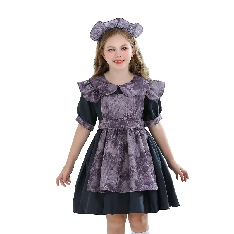 Halloween Cosplay Costume Lolita Witch Maid Apron Headwear Pumpkin Skirt Set Horror Theme Party Role Playing Outfits for Girls