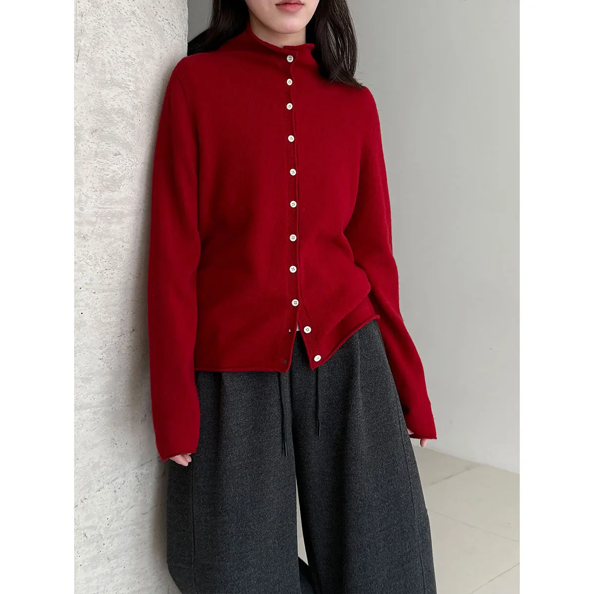 

Женский вязаный свитер Lusi из 100% шерсти с высоким воротником, на одной пуговице, с манжетами, мягкий, с длинными рукавами, зимний базовый топ