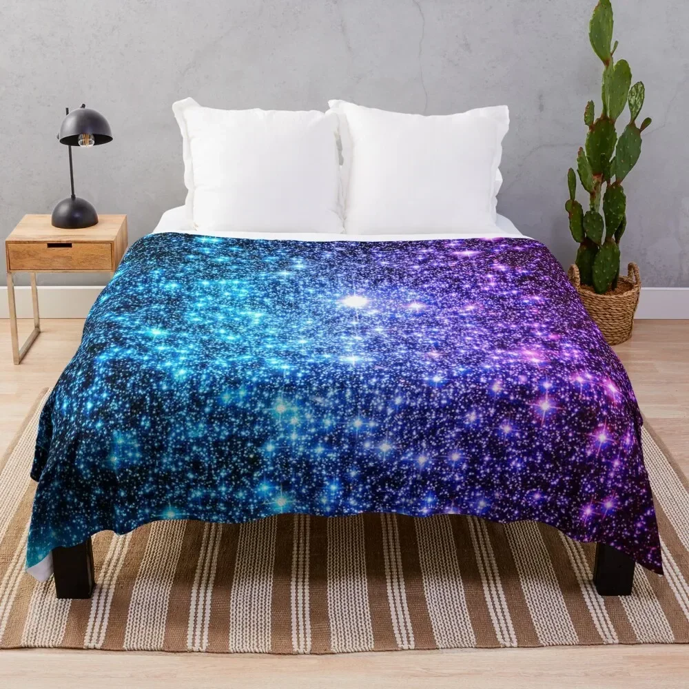 

Galaxy Sparkle Stars Turquoise Blue Purple Hot Pink Throw Blanket Soft Plush Plaid blankets and throws Blankets