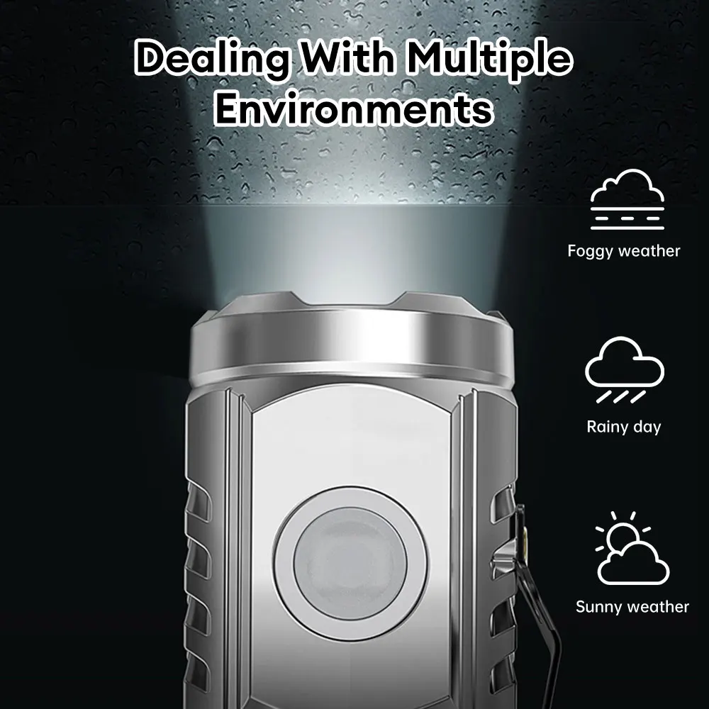 Powerful Pocket Flashlight LED Waterproof 5 Gear Portable Camping Flashlight USB Charging Outdoor Hand Torch for Camping Fishing