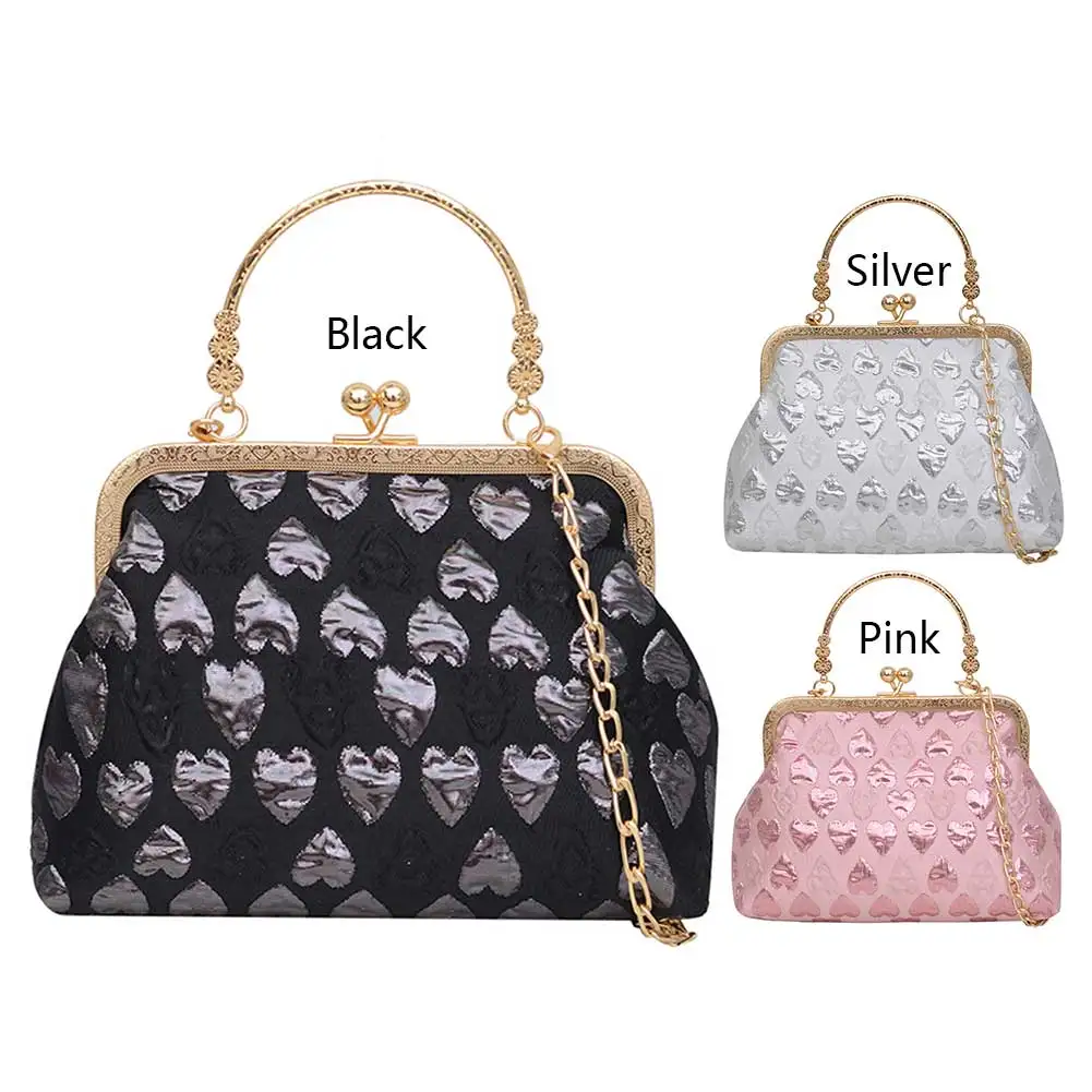 Women Evening Clutch Purses Heart Pattern Stylish Clutch Bags Chain Strap Chic Crossbody Bag Top Handle Bag for Party Vacation