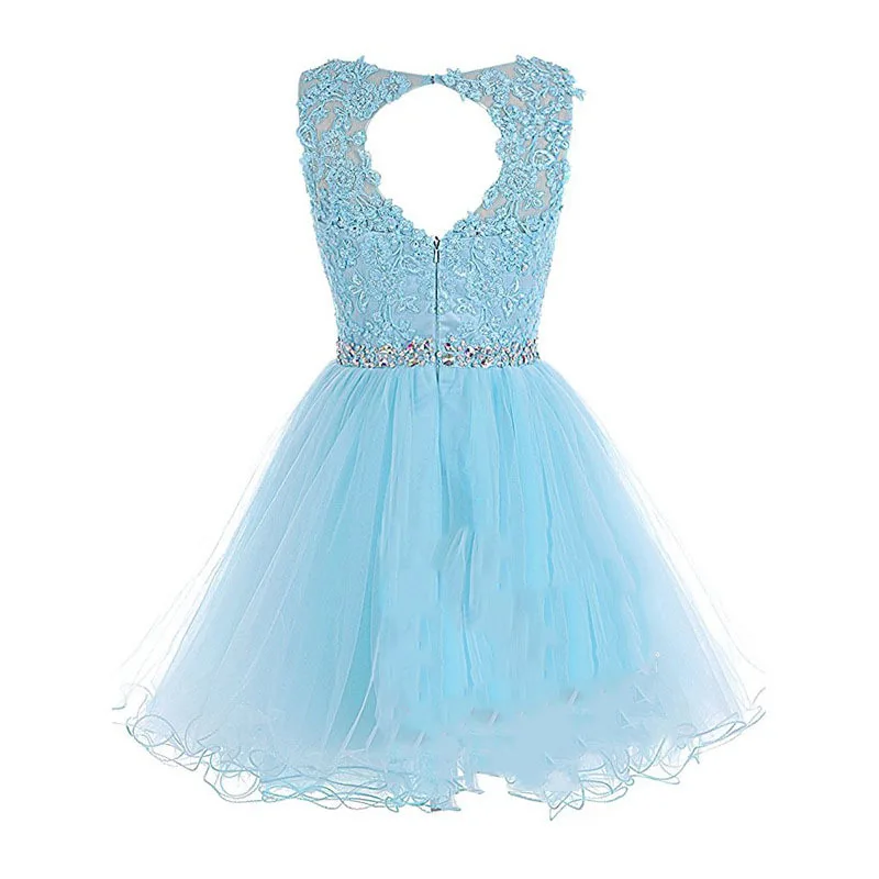 DSP A Line O Neck Tulle Short Prom Dresses with Sequins Evening Party Dress Prom Gown