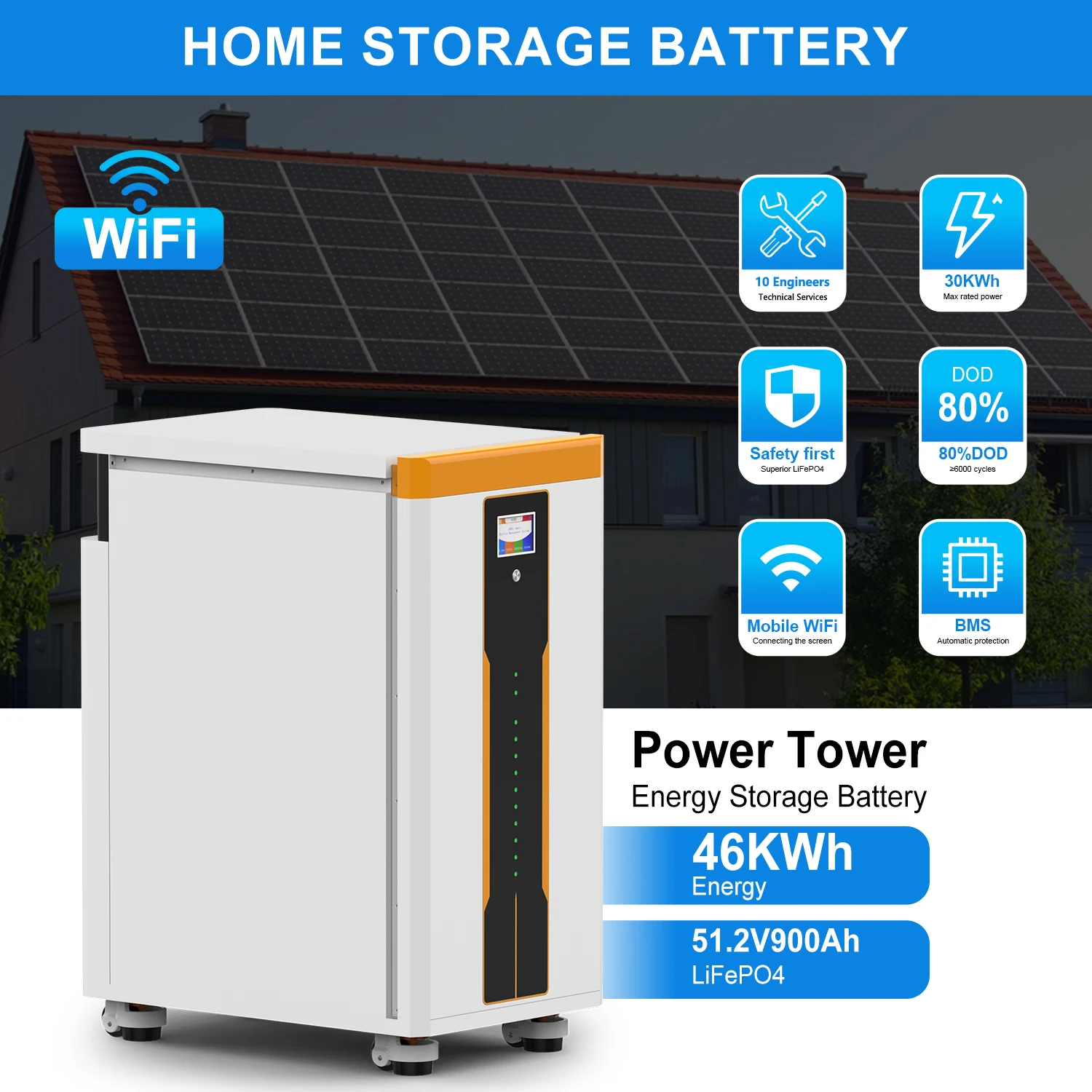 50Kwh Lithium Battery 48V Home Energy Storage System 51.2V 900Ah Solar Lifepo4 Batteries With Bms