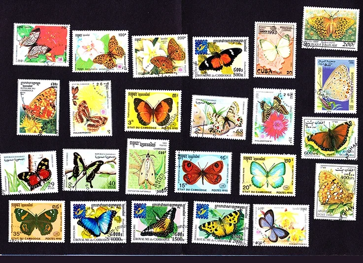 New 50Pcs/Lot Butterfly All Different From Many Countries NO Repeat  Postage Stamps for Collecting