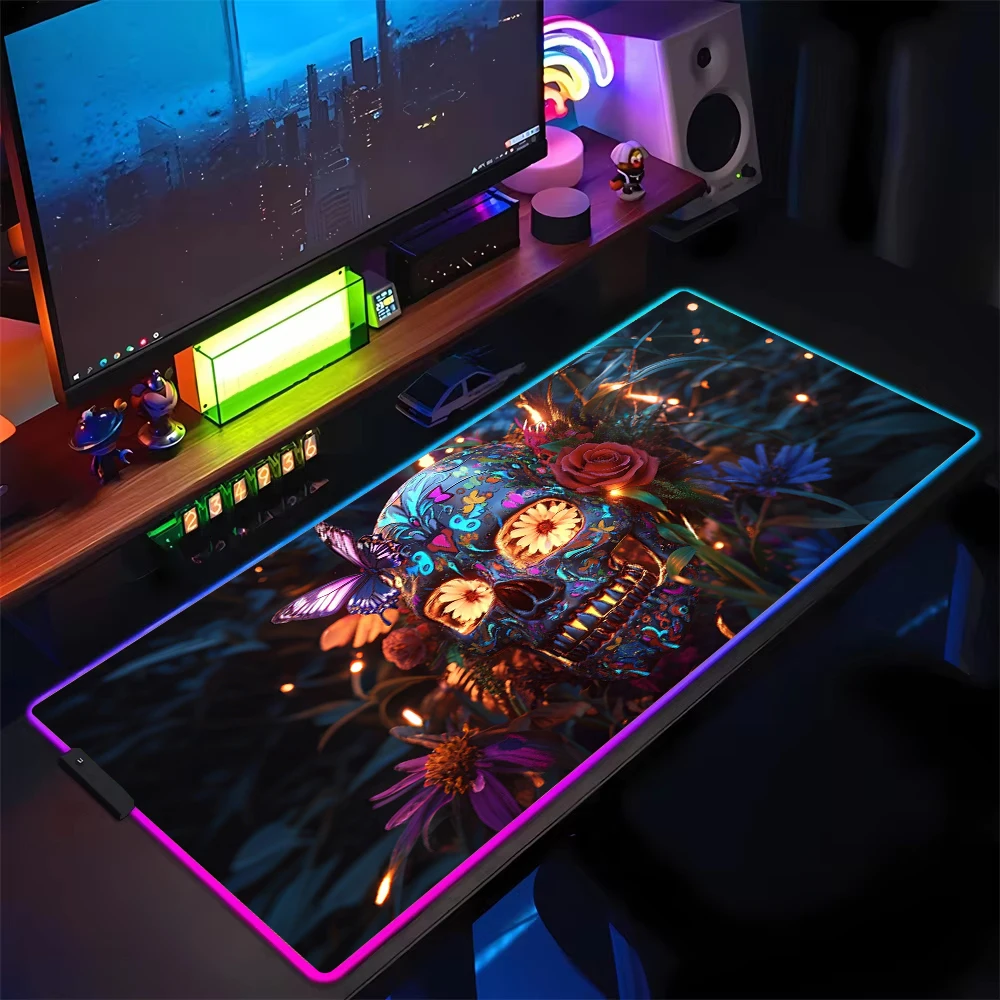 

RGB Art Skull Hair Light mouse pad Oversized rubber non-slip gaming pads Computer desktop peripherals accessories High quality